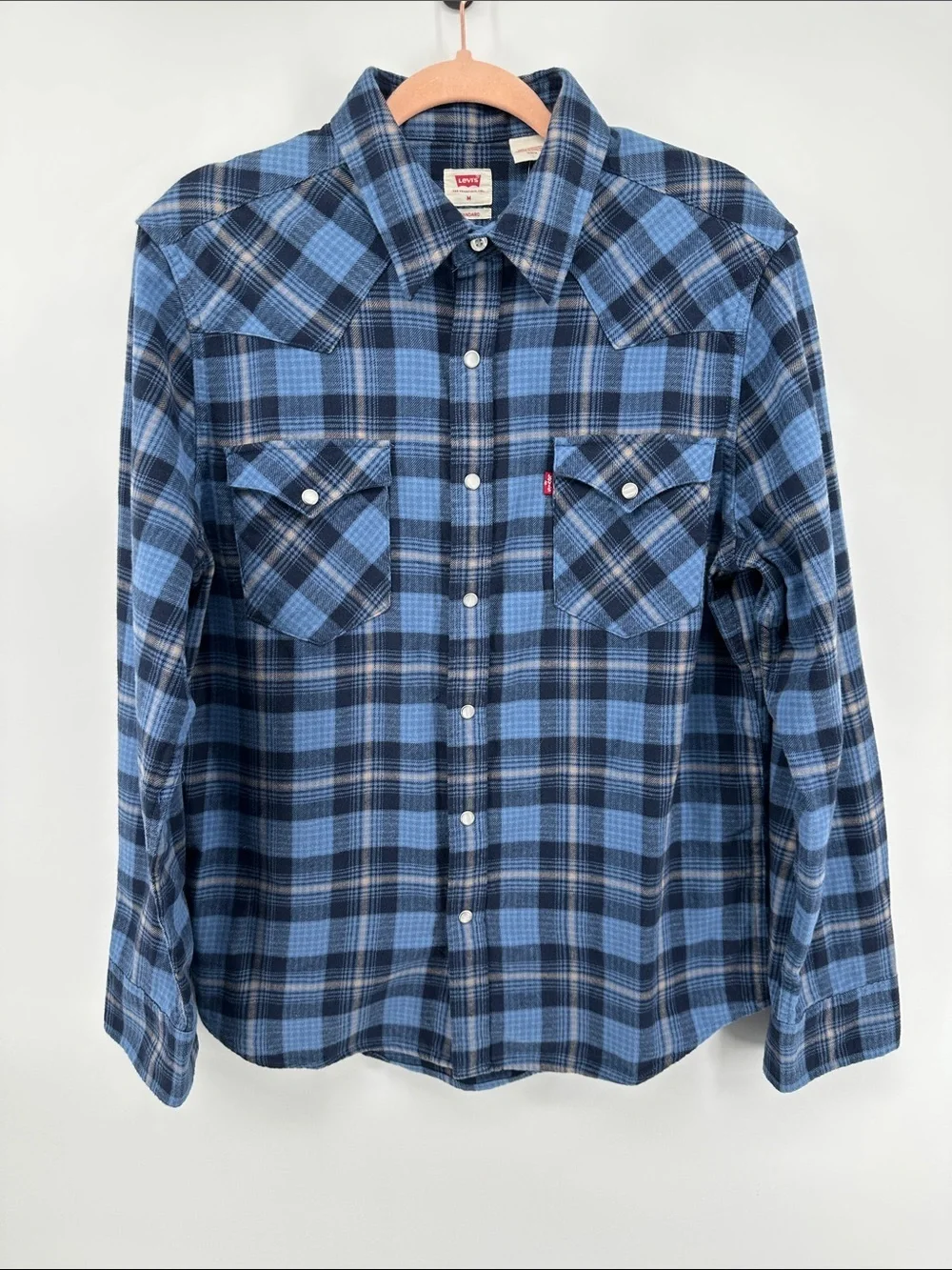 Levi's Heritage Outdoor Grunge Blue/Black Plaid Button Down Western Shirt SzM
